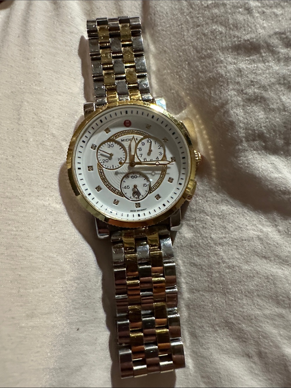 MICHELE CSX Women's Swiss Made Chronograph Two-Tone Bracelet White
